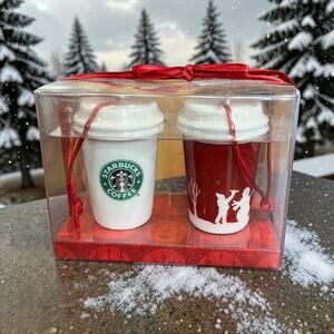 Starbucks Holiday Ornament Set 2007 Ceramic Cup Set of 2 NIB